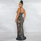 Love Affair Black Mesh Rhinestone Embellished Maxi Dress - Fashion Genie Boutique