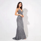 Goal Digger Grey Sequin Maxi Gown Dress - Fashion Genie Boutique
