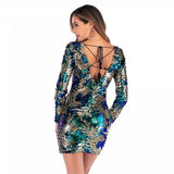 Daylight Dance Multi Long Sleeve Leaf Sequin Mini Dress - Fashion Genie Boutique