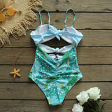 Love Me Right Green Cut Out Floral Print Swimsuit - Fashion Genie Boutique