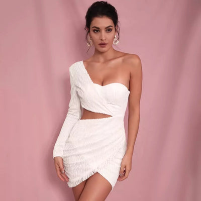 Deep Into You White Asymmetrical Glitter Mini Dress - Fashion Genie Boutique