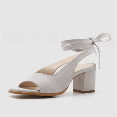 Elita Beige Wrap Around Block Heel Shoes - Fashion Genie Boutique