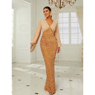 Dreaming About You Gold Long Lantern Sleeve Maxi Dress - Fashion Genie Boutique