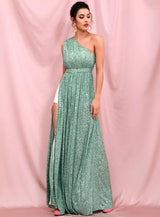 Sparkle All Night Green One Shoulder Sequin Maxi Dress - Fashion Genie Boutique