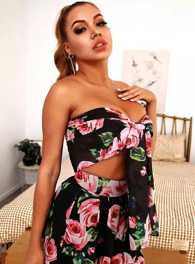 Getaway Black Floral Print Changeable Top & Wide Leg Trousers Co-Ord - Fashion Genie Boutique