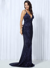 Goal Digger Navy Sequin Maxi Gown Dress - Fashion Genie Boutique