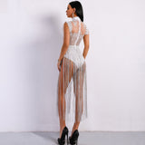 Gamble On Me White Mesh Sequin Fringe Bodysuit - Fashion Genie Boutique