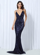 Goal Digger Navy Sequin Maxi Gown Dress - Fashion Genie Boutique