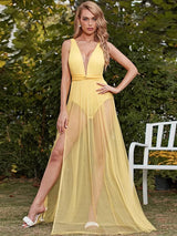 Dreamboat Yellow Floaty Romper Dress - Fashion Genie Boutique