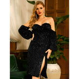 Break The Ice Black Bardot Long Sleeve Sequin Midi Dress - Fashion Genie Boutique