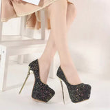 Out Of Reach Black Sequin Platform Stiletto Heels - Fashion Genie Boutique