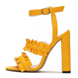 Diamond Girl Ruffle Platform Block Heels - Fashion Genie Boutique
