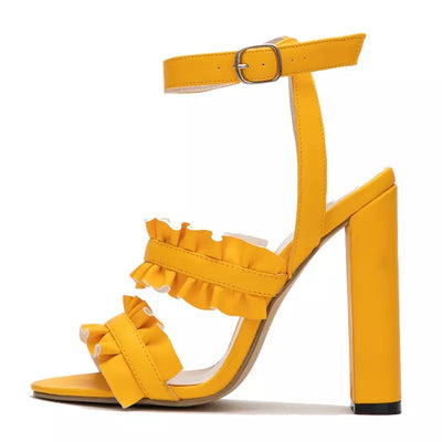 Diamond Girl Ruffle Platform Block Heels - Fashion Genie Boutique