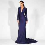 Always Dreaming Navy Long Sleeve Fishtail Maxi Gown Dress - Fashion Genie Boutique