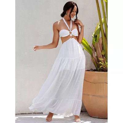 Angila White Halter Cut Out Maxi Dress - Fashion Genie Boutique
