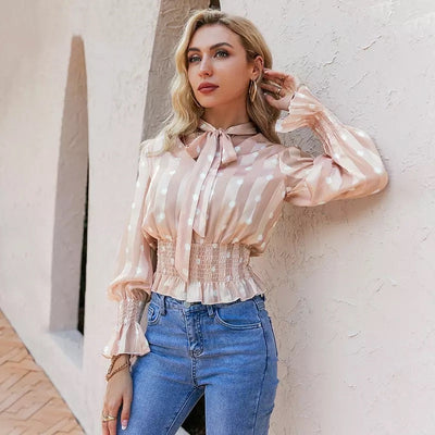 Falling In Love Apricot Polka Long Sleeve Blouse - Fashion Genie Boutique