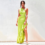 In Your Dreams Green One Shoulder Split Maxi Dress - Fashion Genie Boutique