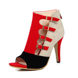 High Class Chic Black & Tan Two Tone Buckle Open Toe Heels - Fashion Genie Boutique