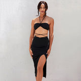 Seeking Love Black Crop Top & Midi Skirt Co-Ord - Fashion Genie Boutique