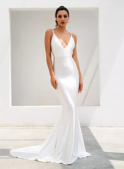 Elegantly Blissful White Slinky Maxi Dress - Fashion Genie Boutique
