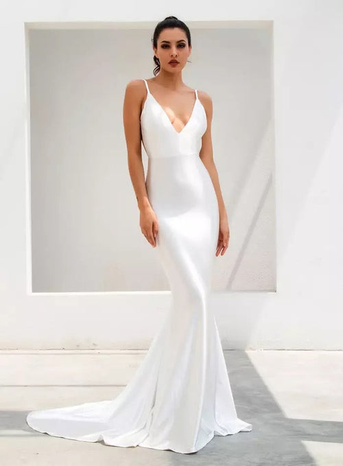 Elegantly Blissful White Slinky Maxi Dress - Fashion Genie Boutique