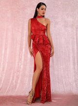 Dangerous Love Red Ruffle Sequin Maxi Dress - Fashion Genie Boutique