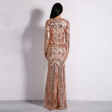 Unrequited Love Rose Gold Sequin Long Sleeve Maxi Dress - Fashion Genie Boutique