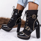Patent Black Buckle Heeled Boot - Fashion Genie Boutique