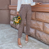 Go On Brown High Waist Checked Trousers - Fashion Genie Boutique