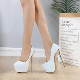 Out Of Reach White Sequin Platform Stiletto Heels - Fashion Genie Boutique