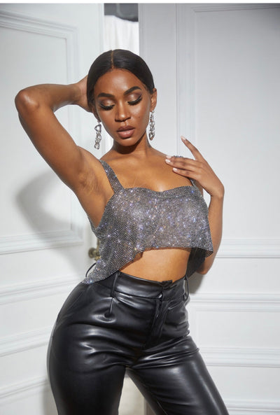 Count On You Rhinestone Chain Mail Crop Top - Fashion Genie Boutique
