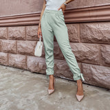 Belle Green Mid Waist Straight Leg Trousers - Fashion Genie Boutique