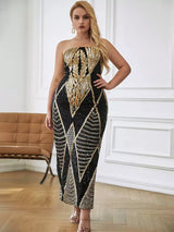 Enchanted Black & Gold Strapless Sequin Midi Dress - Plus - Fashion Genie Boutique