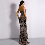 Canterbury Black & Gold Sequin Strapless Maxi Dress - Fashion Genie Boutique