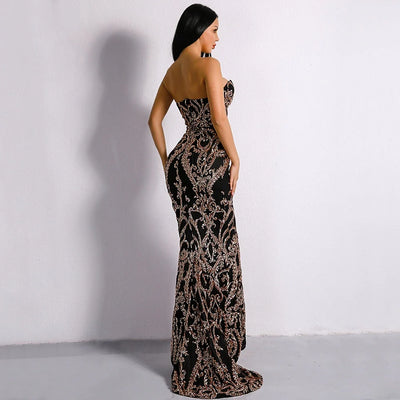Canterbury Black & Gold Sequin Strapless Maxi Dress - Fashion Genie Boutique