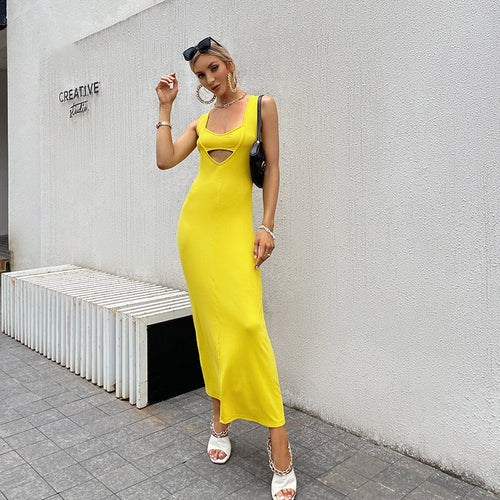 Certain Things Yellow Cut Out Maxi Dress - Fashion Genie Boutique