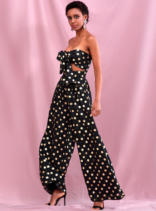 Gracie Black Polka Dot Changeable Top & Wide Leg Trousers Co-Ord - Fashion Genie Boutique