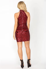 Sparkle All Night Burgundy Sequin Halter Mini Dress - Fashion Genie Boutique