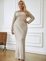 Wanderlust Silver Sequin Long Sleeve Maxi Dress - Plus - Fashion Genie Boutique