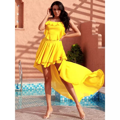 Dance With Me Yellow Dipped Hem Maxi Dress - Fashion Genie Boutique