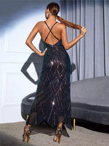 Cosmic Feel Black & Green Sequin Maxi Dress - Fashion Genie Boutique