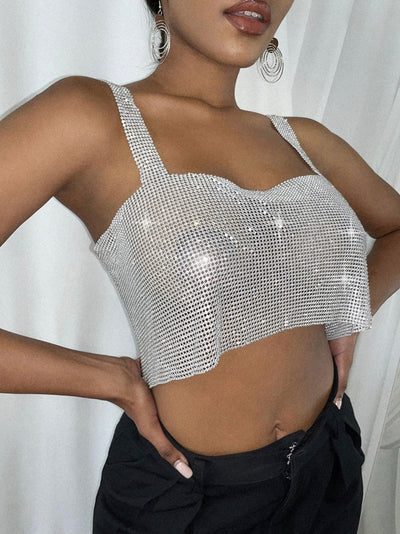 Count On You Rhinestone Chain Mail Crop Top - Fashion Genie Boutique