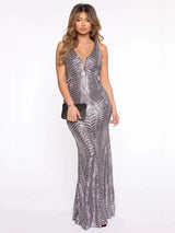 Can’t Stop Me Silver Sequin Maxi Gown Dress - Fashion Genie Boutique