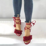 Special To You Red Ruffle Flat Lace Up Sandals - Fashion Genie Boutique