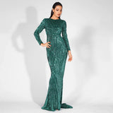Never Enough Green Sequin Long Sleeve Maxi Fishtail Dress - Fashion Genie Boutique