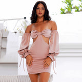 In The Night Pink Bardot Long Sleeve Mini Dress - Fashion Genie Boutique