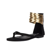 On Trend Black Gold Band Flat Sandals - Fashion Genie Boutique