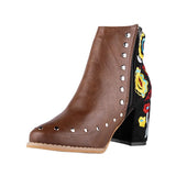 Texas Burgundy Embroidered Ankle Boot - Fashion Genie Boutique