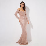 Dressed To Thrill Gold Sequin Bardot Maxi Dress - Fashion Genie Boutique