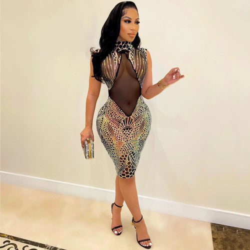 Kandice Multi Mesh Iridescent Sequin Mesh Mini Dress - Fashion Genie Boutique